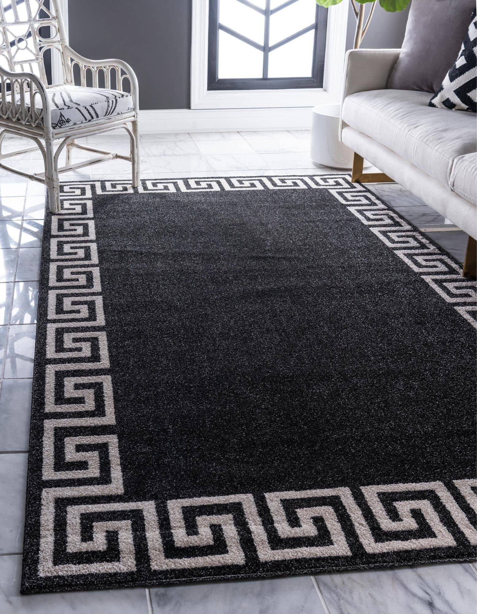 Unique Loom Athens Collection Classic Geometric Modern Border Design Area Rug, 5 ft x 8 ft, Charcoal/Beige