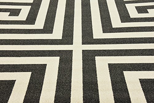 Unique Loom Athens Collection Classic Geometric Modern Border Design Area Rug, 9 ft x 12 ft, Black/Beige