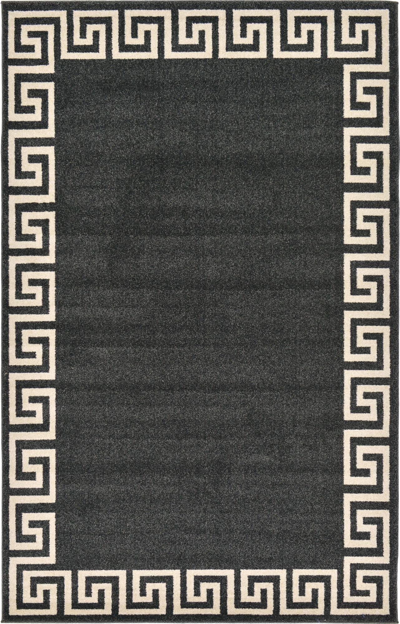 Unique Loom Athens Collection Classic Geometric Modern Border Design Area Rug, 5 ft x 8 ft, Charcoal/Beige