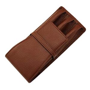 Coffee Leather Fountain Pen Case Pouch 3 Separate Slot Pen Organizer Carrying Holder