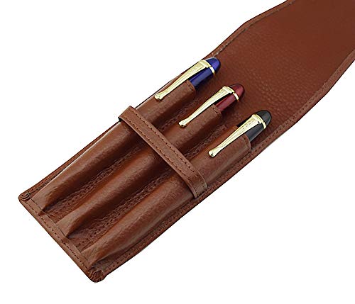 Coffee Leather Fountain Pen Case Pouch 3 Separate Slot Pen Organizer Carrying Holder