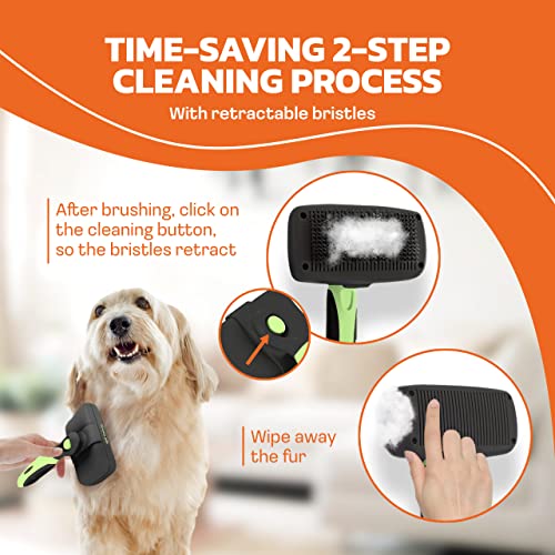 The Pet Portal Self Cleaning Dog Brush for Shedding Slicker Brush Cat Long Haired Pet Brush Grooming Deshedding Supplies - Medium to Large Pets