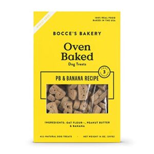 bocce's bakery oven baked pb & banana recipe treats for dogs, wheat-free dog treats, made with real ingredients, baked in the usa, all-natural peanut butter & banana biscuits, 14 oz