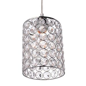 Globe Electric 65142 1-Light Cylindrical Plug-in Pendant, Polished Chrome Finish, Caged Crystal Shade, Clear 15ft Cord, in-Line On/Off Rocker Switch, E26 Base Socket, Ceiling Hanging Light Fixture