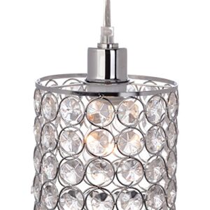 Globe Electric 65142 1-Light Cylindrical Plug-in Pendant, Polished Chrome Finish, Caged Crystal Shade, Clear 15ft Cord, in-Line On/Off Rocker Switch, E26 Base Socket, Ceiling Hanging Light Fixture