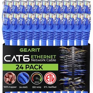 gearit cat 6 ethernet cable 1 ft (24-pack) - cat6 patch cable, cat 6 patch cable, cat6 cable, cat 6 cable, cat6 ethernet cable, network cable, internet cable - blue 1 foot
