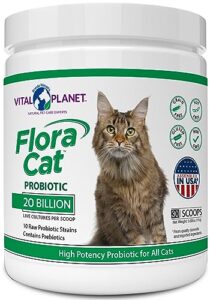 vital planet - flora cat probiotic powder supplement with 20 billion cultures and 10 diverse strains high potency probiotics for all cats for feline digestive and immune support 30 scoops 3.92 oz