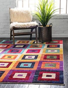 unique loom estrella collection colorful, geometric, squares modern, abstract area rug, rectangular 5' 0" x 8' 0", multi/beige