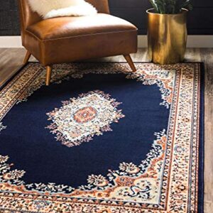 Unique Loom Reza Collection Traditional Persian Style Area Rug, 5 x 8 ft, Navy Blue/Ivory