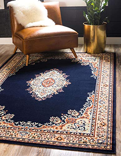 Unique Loom Reza Collection Traditional Persian Style Area Rug, 5 x 8 ft, Navy Blue/Ivory