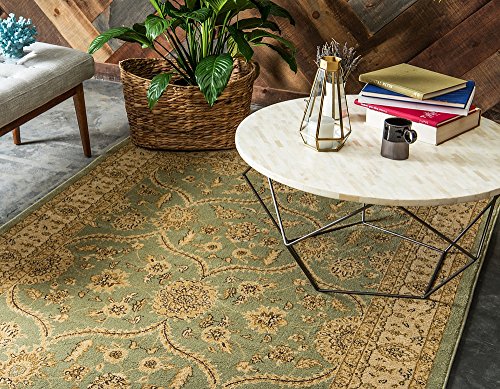 Unique Loom Edinburgh Collection Classic Oriental Traditional French Floral Country Inspired Design Area Rug, 5' 1" x 8' Rectangle, Light Green/Cream