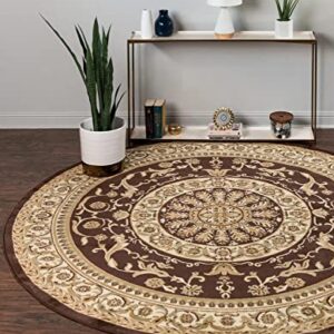 Unique Loom Versailles Collection Traditional Classic Medallion Floral Motif Area Rug (6' 0 x 6' 0 Round, Brown/ Ivory)