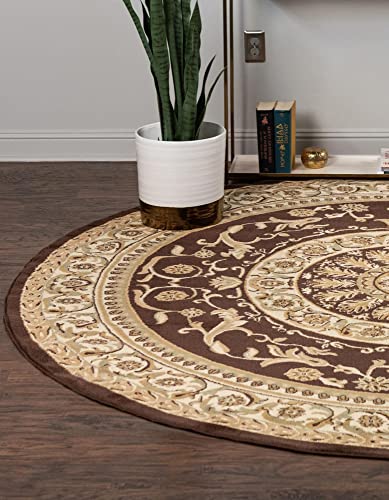 Unique Loom Versailles Collection Traditional Classic Medallion Floral Motif Area Rug (6' 0 x 6' 0 Round, Brown/ Ivory)