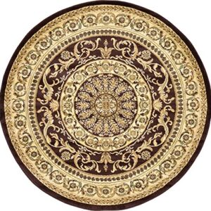 Unique Loom Versailles Collection Traditional Classic Medallion Floral Motif Area Rug (6' 0 x 6' 0 Round, Brown/ Ivory)