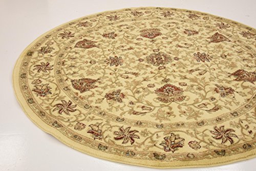 Unique Loom Voyage Collection Traditional Oriental Classic Intricate Design Area Rug, Round 6' 1" x 6' 1", Ivory/Tan