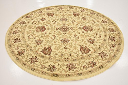 Unique Loom Voyage Collection Traditional Oriental Classic Intricate Design Area Rug, Round 6' 1" x 6' 1", Ivory/Tan