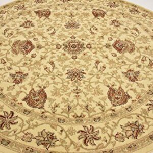 Unique Loom Voyage Collection Traditional Oriental Classic Intricate Design Area Rug, Round 6' 1" x 6' 1", Ivory/Tan