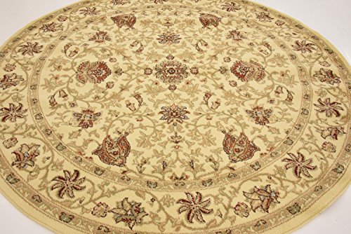 Unique Loom Voyage Collection Traditional Oriental Classic Intricate Design Area Rug, Round 6' 1" x 6' 1", Ivory/Tan