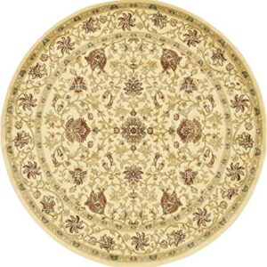 Unique Loom Voyage Collection Traditional Oriental Classic Intricate Design Area Rug, Round 6' 1" x 6' 1", Ivory/Tan