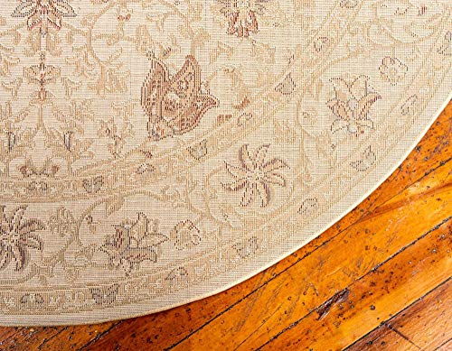 Unique Loom Voyage Collection Traditional Oriental Classic Intricate Design Area Rug, Round 6' 1" x 6' 1", Ivory/Tan