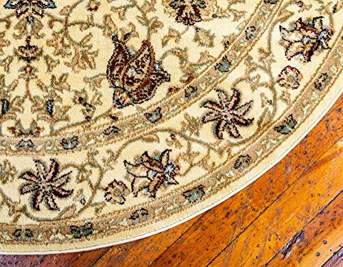 Unique Loom Voyage Collection Traditional Oriental Classic Intricate Design Area Rug, Round 6' 1" x 6' 1", Ivory/Tan