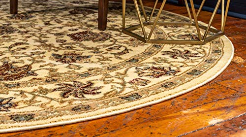 Unique Loom Voyage Collection Traditional Oriental Classic Intricate Design Area Rug, Round 6' 1" x 6' 1", Ivory/Tan