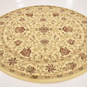 Unique Loom Voyage Collection Traditional Oriental Classic Intricate Design Area Rug, Round 6' 1" x 6' 1", Ivory/Tan