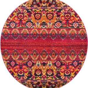 Unique Loom Medici Collection Vibrant Colors Abstract Botanical Red Round Rug (6' 0 x 6' 0)