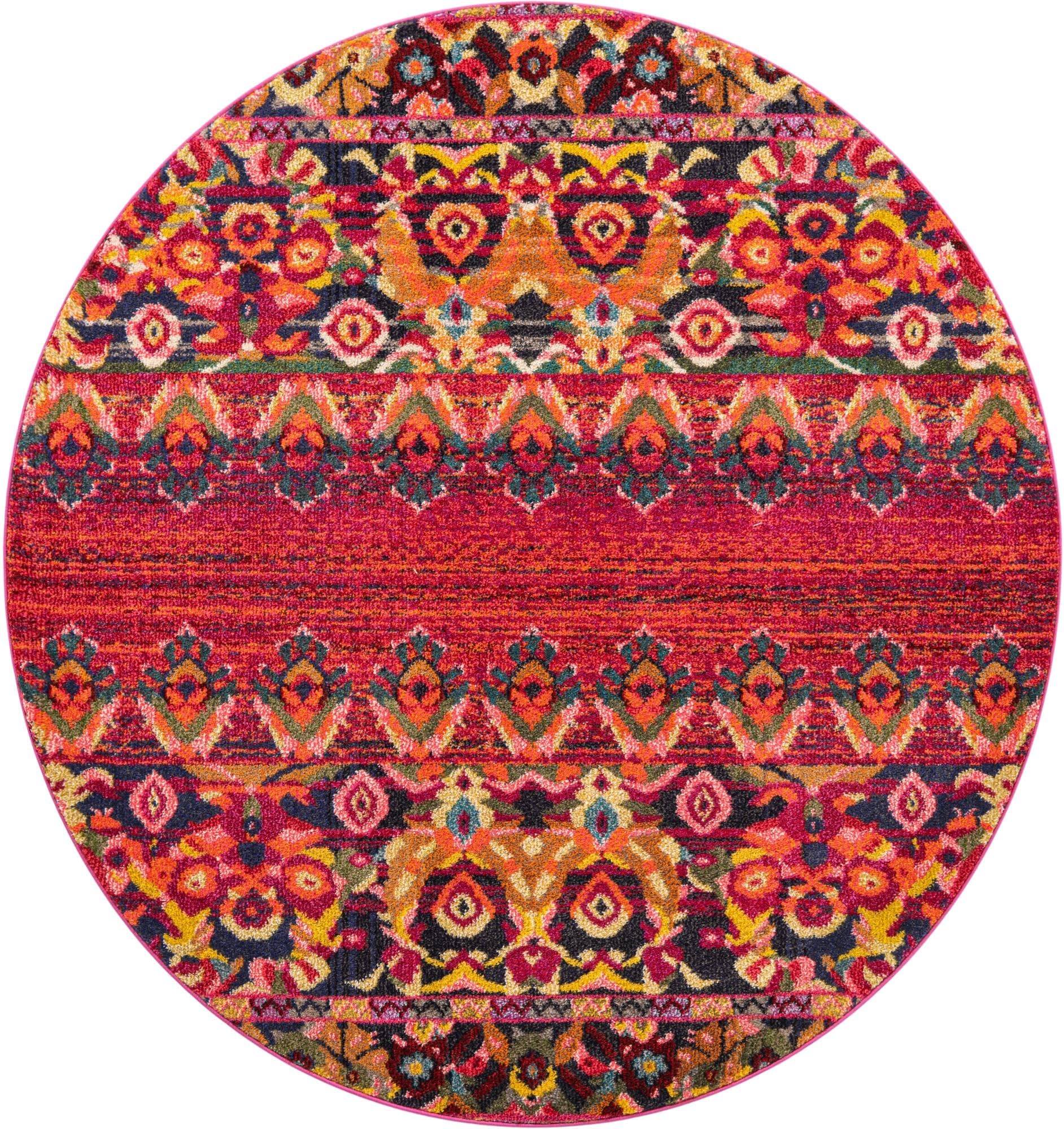 Unique Loom Medici Collection Vibrant Colors Abstract Botanical Red Round Rug (6' 0 x 6' 0)