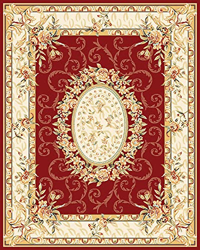 SAFAVIEH Lyndhurst Collection Area Rug - 9' x 12', Red & Ivory, Traditional European Medallion Design, Non-Shedding & Easy Care, Ideal for High Traffic Areas in Living Room, Bedroom (LNH328C)