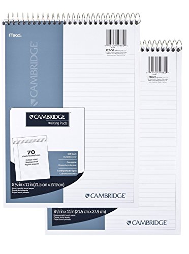 Mead Cambridge Wirebound Notebook/Notepad/Steno Book, 8.5 x 11 Inches,70 Pages, 140 Sides, 2-Pack, Stiff-Back (73403)