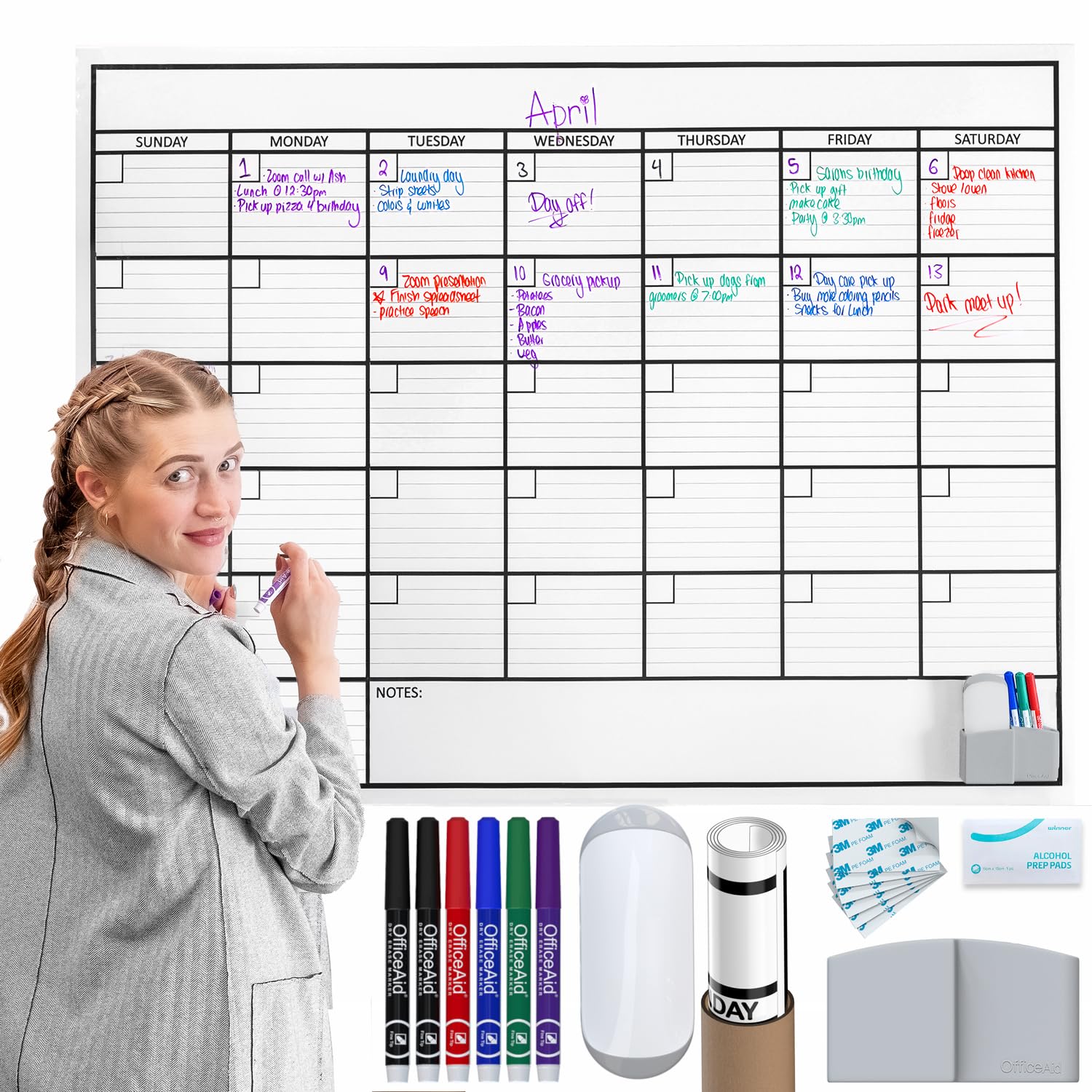 Large Dry Erase Calendar for Wall | Large Wall Calendar Dry Erase Monthly | 24x36 & 36x48 | Dry Erase Calendar Board for Wall | Whiteboard Calendar | Calendar Whiteboard | White Board Calendar Dry Erase for Wall