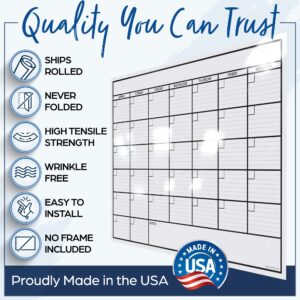 Large Dry Erase Calendar for Wall | Large Wall Calendar Dry Erase Monthly | 24x36 & 36x48 | Dry Erase Calendar Board for Wall | Whiteboard Calendar | Calendar Whiteboard | White Board Calendar Dry Erase for Wall