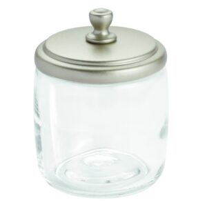 InterDesign Hamilton Bathroom Vanity Glass Canister Jar for Cotton Balls, Swabs, Cosmetic Pads - Clear/Satin