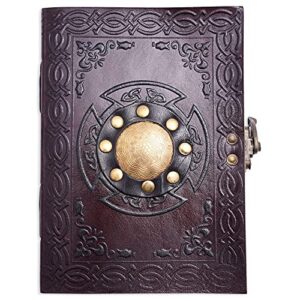 a5 book of shadows travel leather journal notebook, supernatural spellbook, writing diary with lock
