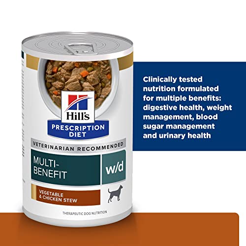 Hill's Prescription Diet w/d Multi-Benefit Digestive/Weight/Glucose/Urinary Management Vegetable & Chicken Stew Wet Dog Food, Veterinary Diet, 12.5 oz. Cans, 12-Pack