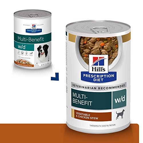 Hill's Prescription Diet w/d Multi-Benefit Digestive/Weight/Glucose/Urinary Management Vegetable & Chicken Stew Wet Dog Food, Veterinary Diet, 12.5 oz. Cans, 12-Pack