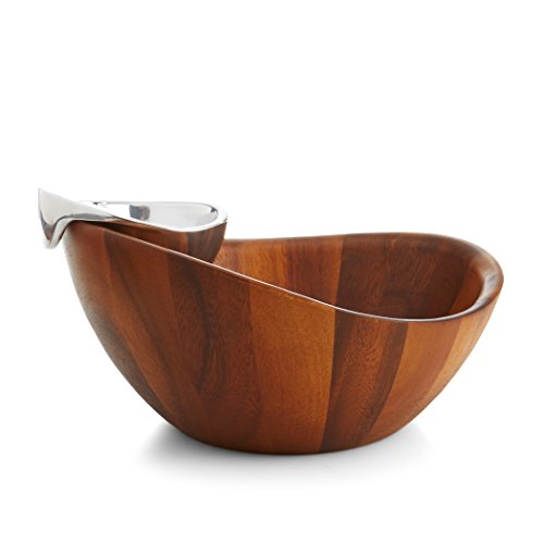nambe Harmony Chip and Dip Server | Chips and Salsa Serving Dish | Salad Bar Serving Set for A Party | Chilled Dip Serving Bowl | Made of Acacia Wood and Metal Alloy