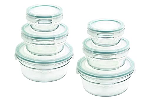 Snaplock Lid Tempered Glasslock Storage Containers 12pc set Round~Microwave & Oven Safe Spill Proof