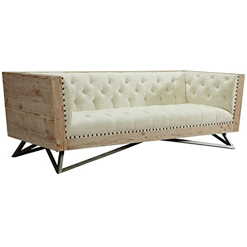 Armen Living Regis Sofa in Cream and Gunmetal Finish