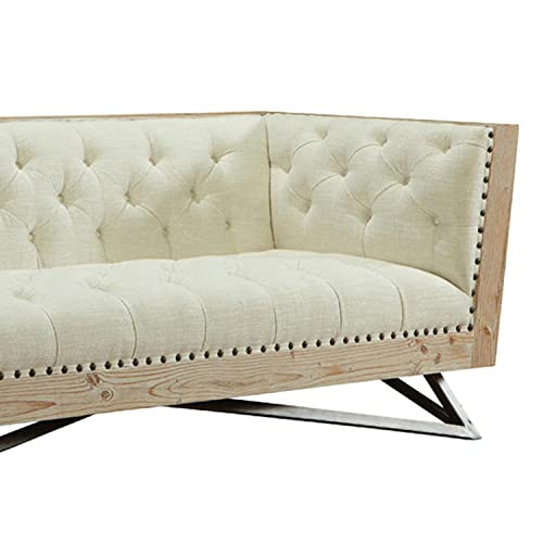 Armen Living Regis Sofa in Cream and Gunmetal Finish