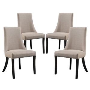 Modway Reverie Modern Upholstered Fabric Parsons Four Kitchen and Dining Room Chairs in Beige