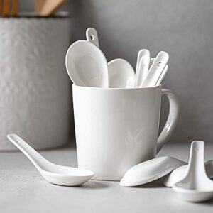 DOWAN 5.3" Asian Soup Spoons Set of 12 - White Ceramic Dessert Spoons- Perfect for Pho, Miso, Wonton, Ramen, Dumpling, Macaron - Dishwasher & Oven Safe