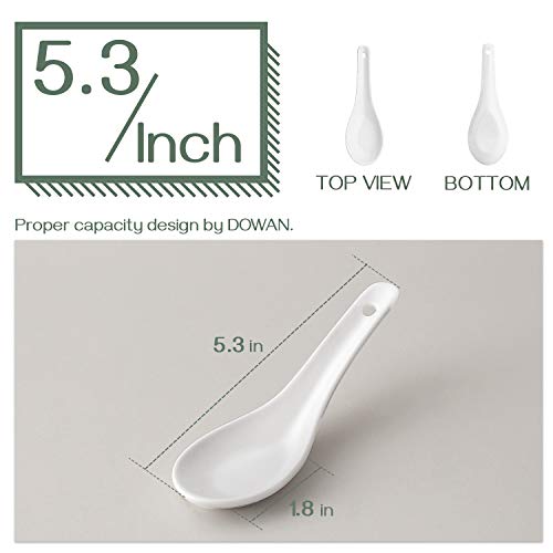 DOWAN 5.3" Asian Soup Spoons Set of 12 - White Ceramic Dessert Spoons- Perfect for Pho, Miso, Wonton, Ramen, Dumpling, Macaron - Dishwasher & Oven Safe