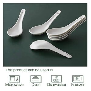 DOWAN 5.3" Asian Soup Spoons Set of 12 - White Ceramic Dessert Spoons- Perfect for Pho, Miso, Wonton, Ramen, Dumpling, Macaron - Dishwasher & Oven Safe