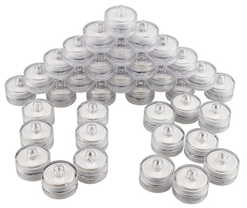 SAMYO Set of 36 Waterproof Wedding Submersible Battery LED Tea Lights Underwater Sub Lights- Wedding Centerpieces Party Decorate (White)