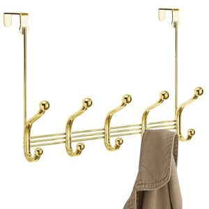 iDesign York Lyra Steel Over-The-Door 10-Hook Storage Rack - 5" x 14.9" x 11", Gold Brass