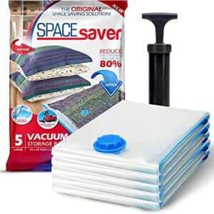 Spacesaver Vacuum Storage Bags (Large 5 Pack) Save 80% on Clothes Storage Space - Vacuum Sealer Bags for Comforters, Blankets, Bedding, Clothing - Compression Seal for Closet Storage. Pump for Travel.