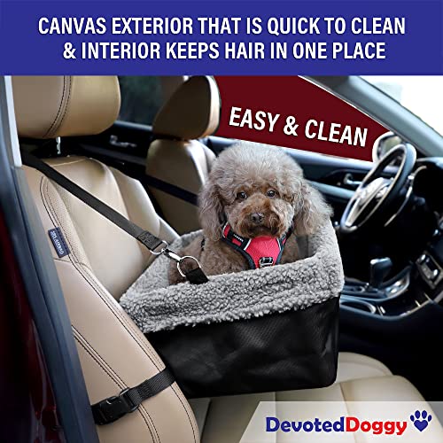 Devoted Doggy Deluxe Dog Car Seat Fits Pets up to 20lbs, Dog Booster Seat, Padded Cushioning, Adjustable Straps, Metal Frame Encasing, Installs in Seconds, Collapsible Canvas and Easy to Clean