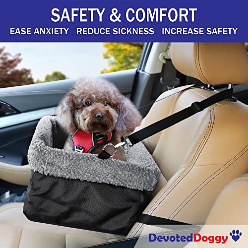 Devoted Doggy Deluxe Dog Car Seat Fits Pets up to 20lbs, Dog Booster Seat, Padded Cushioning, Adjustable Straps, Metal Frame Encasing, Installs in Seconds, Collapsible Canvas and Easy to Clean